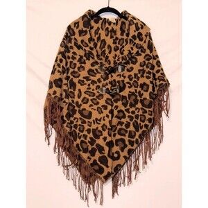 women’s leopard Print Fringe poncho